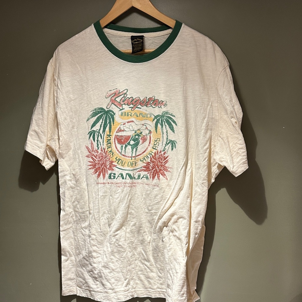 Lucky Brand Kingston Cream Graphic Tee with Green Accents sz XXL